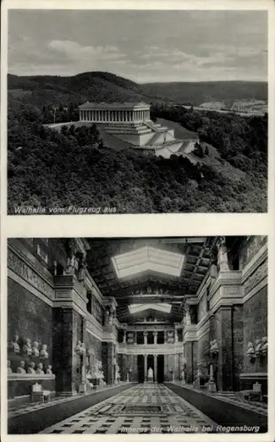 Ak Donaustauf in der Oberpfalz, Walhalla bei Regensburg vom Flugzeug aus, Inneres der Walhalla