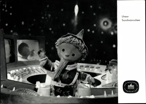 Ak Unser Sandmännchen, Sandmann, DDR Kinderfernsehen, Raumfahrzeug