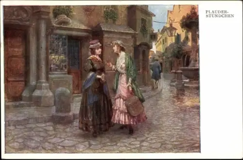 Ak Zwei Frauen beim Plaudern, Plauder-Stündchen, Straßenpartie