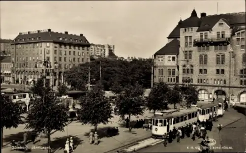 Ak Göteborg Schweden, Göteborg Järntorget, Straßenbahn, Gebäude, Stadtplatz