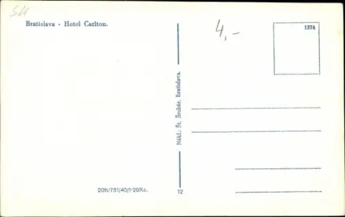 Ak Pressburg Bratislava Slowakei, Hotel Carlton