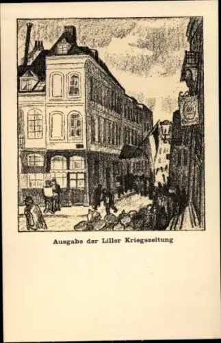 Künstler Ak Arnold, Karl, Lille Flandern Antwerpen, Liller Kriegszeitung, Straßenpartie