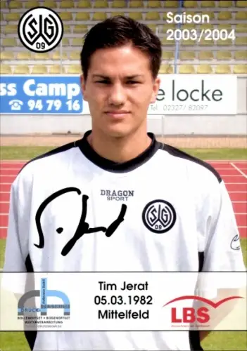 Autogrammkarte Fußballer Tim Jerat, SG Wattenscheid 09, Autogramm