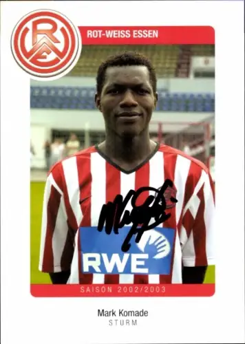 Autogrammkarte Fußballer Mark Komade, Rot Weiss Essen, Autogramm