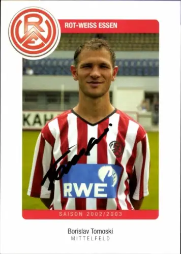 Autogrammkarte Fußballer Borislav Tomoski, Rot Weiss Essen, Autogramm