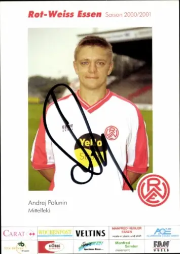Autogrammkarte Fußballer Andrej Polunin, Rot Weiss Essen, Autogramm