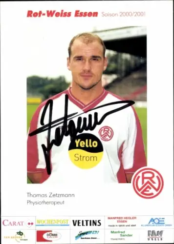 Autogrammkarte Physiotherapeut Thomas Zetzmann, Rot Weiss Essen, Autogramm