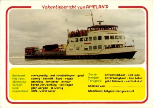 Ak Ameland Friesland Niederlande, Fähre