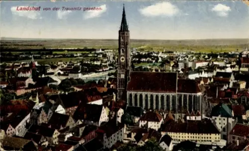 Ak Landshut in Niederbayern, Luftaufnahme von  Trausnitz, Kirche, Stadtansicht