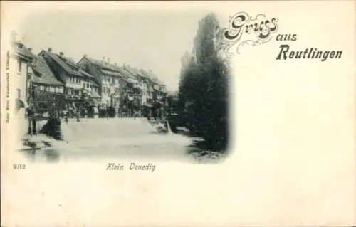 Ak Reutlingen in Württemberg, Schwarz-Weiß-Bild, Fluss mit Häusern, Aufschrift 'Klein Venedig', R