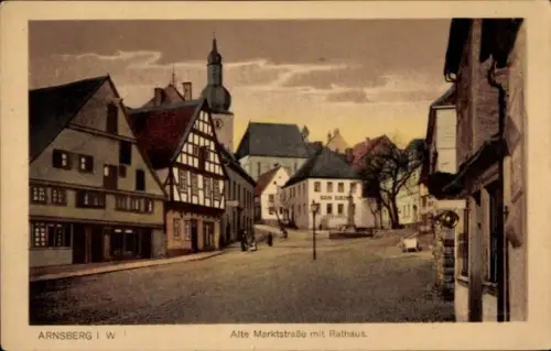 Ak Arnsberg im Sauerland Westfalen, Alte Marktstraße, Rathaus, Häuser, Straßenansicht