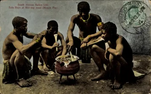 PC South African Native Life, Zulu Boys at Mid-day meal