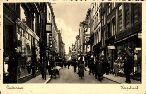 Ak Rotterdam Südholland Niederlande, Straße in  Geschäfte, Menschen, Hochstraße