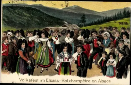 Ak Wissembourg Weißenburg Elsass Bas Rhin, Volksfest im  Menschen in Trachten, Feierlichkeiten, N