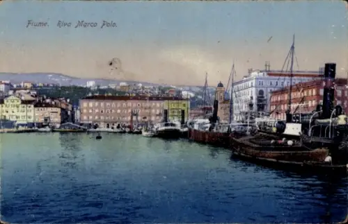 Ak Rijeka Fiume Kroatien, Hafenansicht, Riva Marco Polo