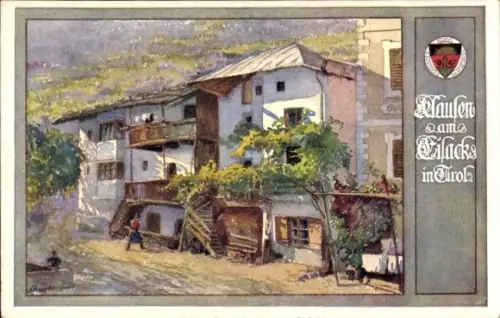 Künstler Ak Klausen Chiusa d'Isarco Südtirol, Dorfidyll, Wappen