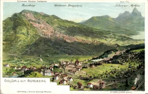 Litho Kanton Schwyz, Panorama, Rossberg, Goldauer Bergsturz