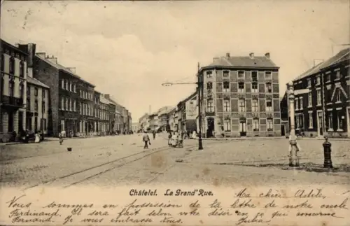 Ak Chatelineau Châtelet Wallonien Hennegau,  La Grand' Rue, Straße mit Häusern, nstil