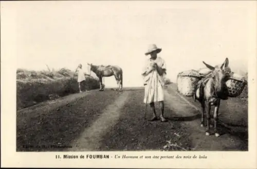 Ak Kamerun, Bauer, Pferd mit Warenkörben