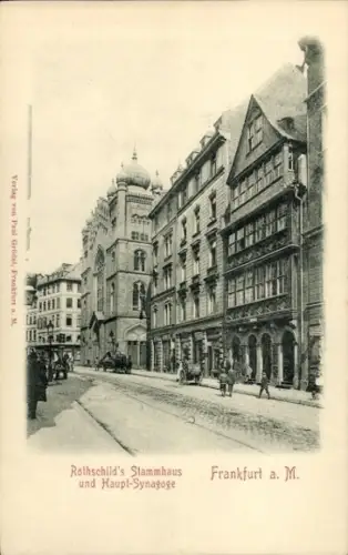 Judaika Ak Frankfurt am Main, Rothschilds Stammhaus und Haupt-Synagoge