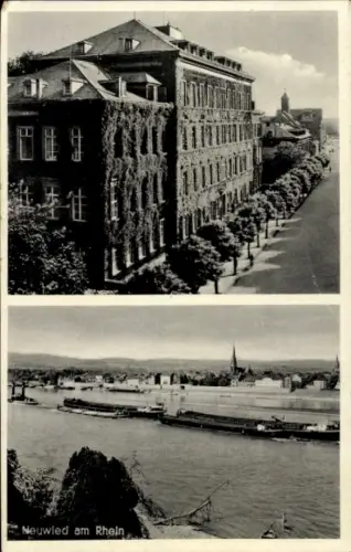 Ak Neuwied am Rhein,  Gebäude mit Pflanzen, Schiffe auf dem Rhein