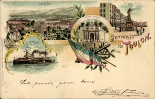 Litho Toulon Var, Gesamtansicht, Denkmal, Schiff