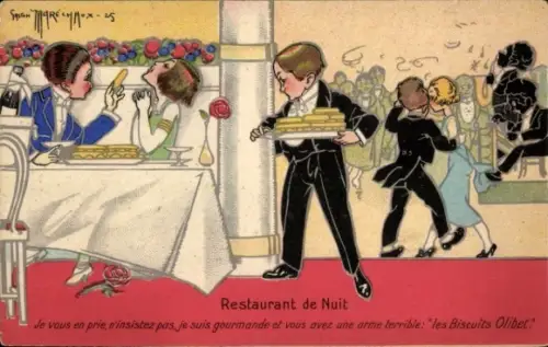 CPA Reklame, Biscuits Olibet, Kellner, Menschen am Tisch
