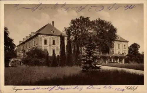 Ak Żagań Sagan Schlesien, Ansicht vom Schloss, Zamek
