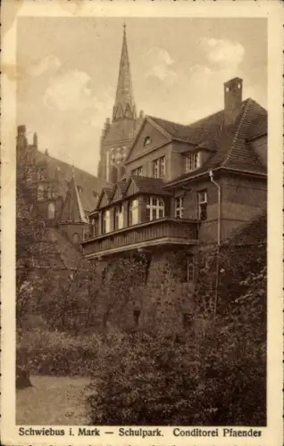 Ak Świebodzin Schwiebus Ostbrandenburg, Schulpark, Conditorei Pfaender
