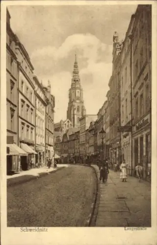 Ak Świdnica Schweidnitz Schlesien, Langestraße, Geschäfte