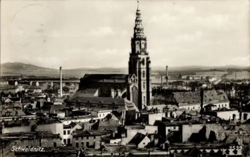 Ak Świdnica Schweidnitz Schlesien, Panorama, Kirche