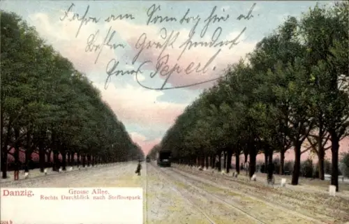 Ak Gdańsk Danzig, Große Allee, Rechts Durchblick nach Steffenspark