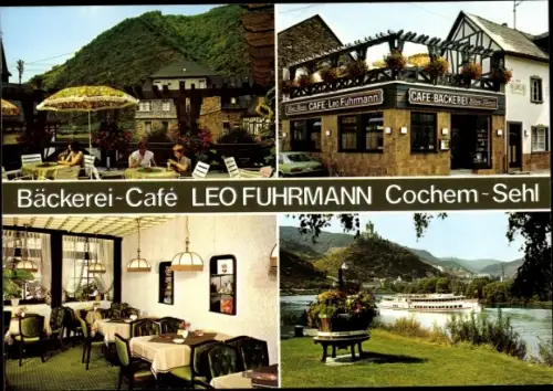 Ak Sehl Cochem, Cafe Leo Fuhrmann Innen und Außenansicht