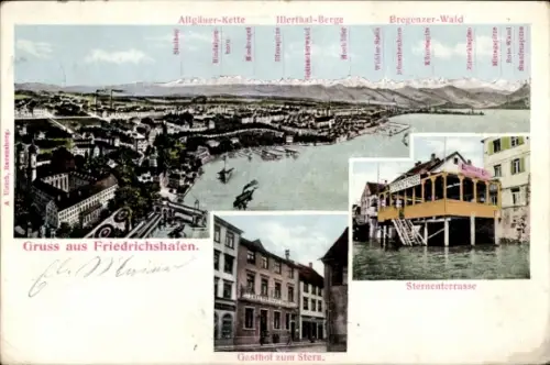 Ak Friedrichshafen am Bodensee, Gesamtansicht, Gasthof zum Stern, Sternenterrasse