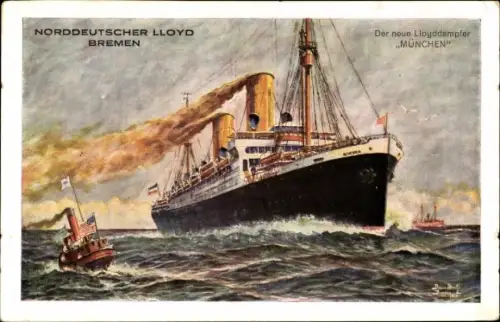 Künstler Ak Norddeutscher Lloyd Bremen, Dampfer München