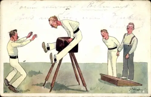 Künstler Ak Schönpflug, Fritz, Turner beim Bocksprung