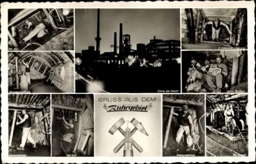 Ak Herten im Ruhrgebiet, Zeche bei Nacht, Bergleute unter Tage