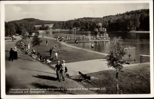 Ak Langenbrück Schlesien, Strandbad im Wildgrund, Promenade mit Sprungturm