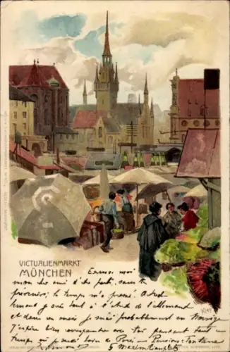 Künstler Litho Kley, Heinrich, München, Viktualienmarkt