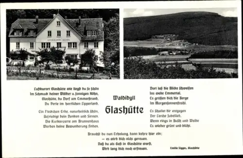 Ak Glashütte Schieder Schwalenberg, Fremdenheim Lessmann Meier, Gedicht