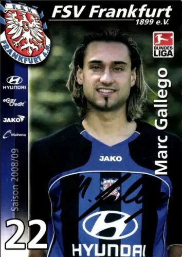 Autogrammkarte Fußballer Marc Gallego, FSV Frankfurt, Autogramm
