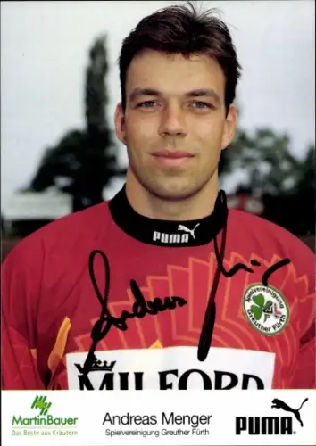 Autogrammkarte Fußballer Andreas Menger, SpVgg Greuther Fürth, Autogramm