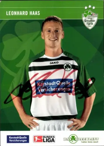 Autogrammkarte Fußballer Leonhard Haas, SpVgg Greuther Fürth, Autogramm