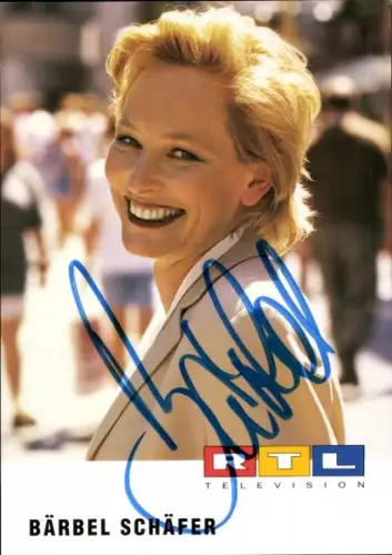 Autogrammkarte Moderatorin Bärbel Schäfer, Portrait, Autogramm