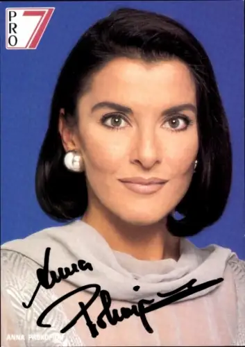 Autogrammkarte Moderatorin Anna Prokopidu Schulz, Portrait, Autogramm