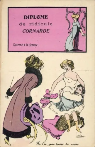 CPA Diplome de ridicule Cornarde, Decerne a la femme