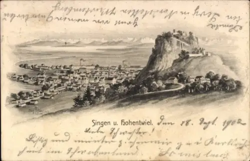 Künstler Ak Felle, Eugen, Singen Hohentwiel Baden Württemberg, Panorama