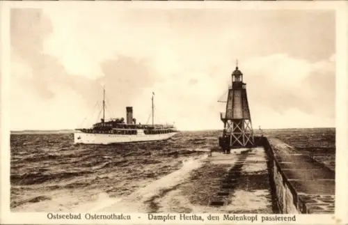 Ak Chorzelin Osternothafen Świnoujście Swinemünde Pommern, Dampfer Hertha, Molenkopf