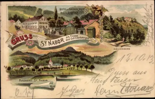 Litho Obernai Elsass Bas Rhin, Odilienberg Mont Sainte Odile, St Nabor, Hotel zum grünen Jäger