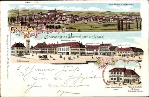 Litho Wasselonne Wasselnheim Elsass Bas Rhin, Gesamtansicht, Wirtschaft Stern, Schlossplatz